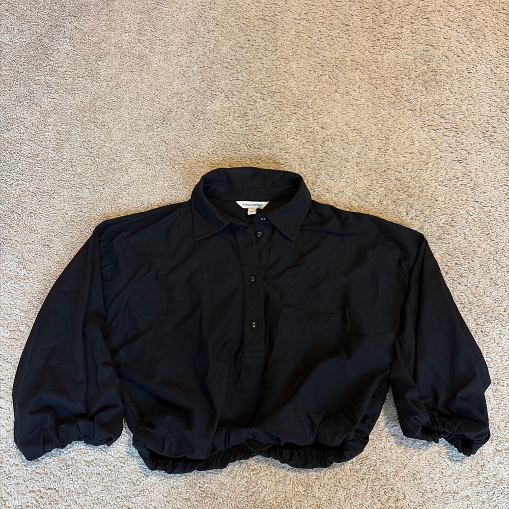 Womens Banana Republic Black Bubble Sleeve Hem Blouse Top Shirt Size XS